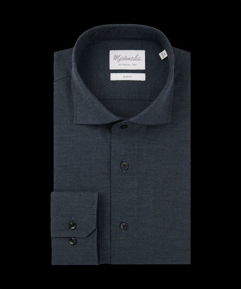 Donkerblauw geweven overhemd met zwarte knopen